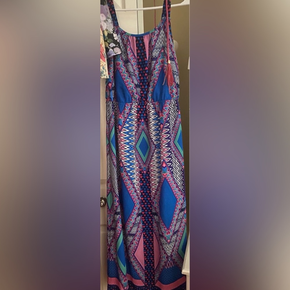 Long multi color dress - spaghetti straps